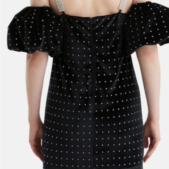 NOCTURNE NWT BEADED BLACK VEVET Mini Dress with Rhinestone Straps s: Small - Picture 2 of 5